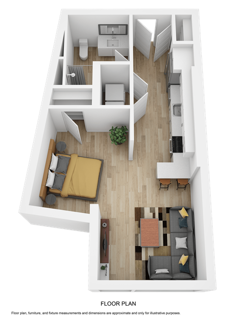Floor plan for 1 bed, 1 bath, 541 sqft